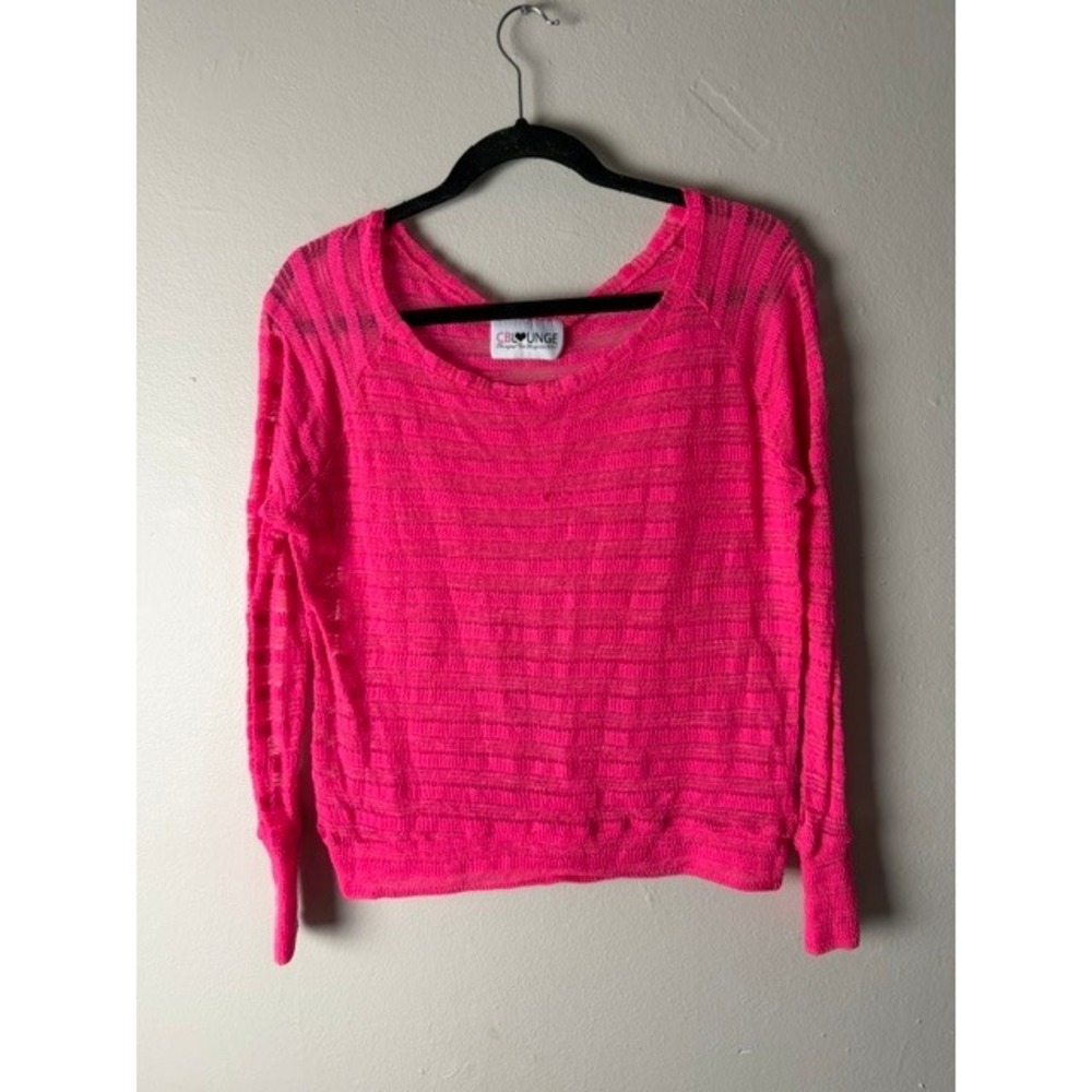 CB Lounge Cute Booty Neon  Sheer Knit Sweater Top Wide Neck Long Sleeve Womens